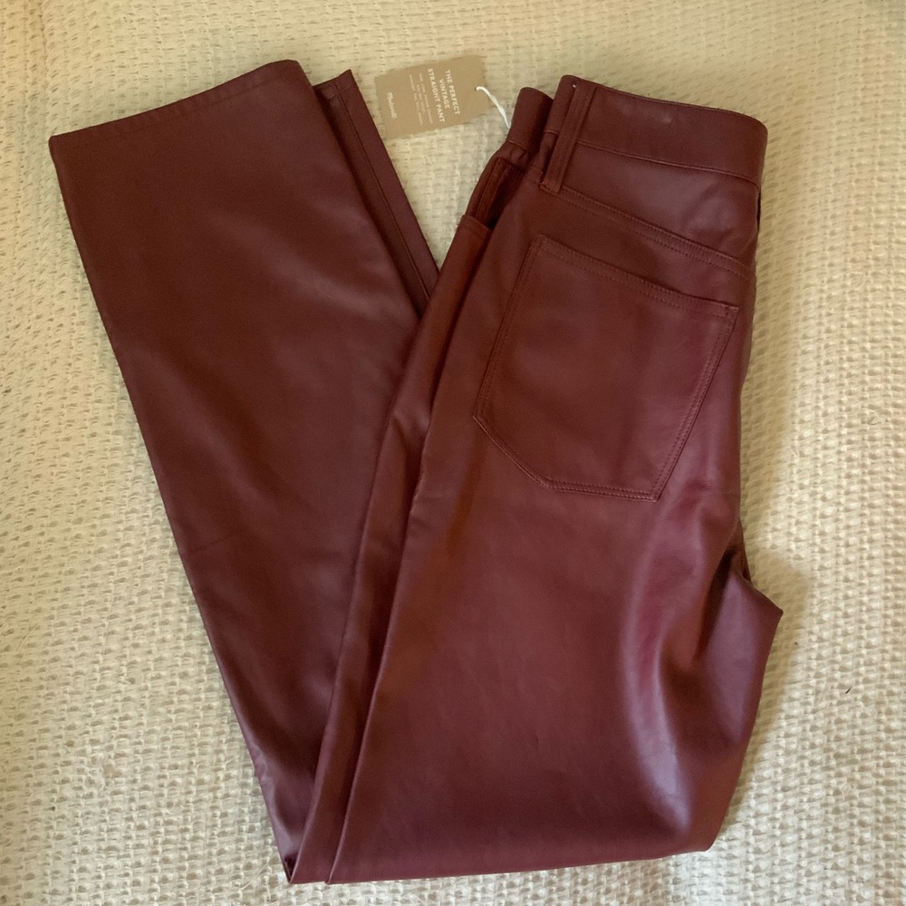 NWT Madewell Plus Perfect Vintage Straight Jean Faux Leather Red Pants 27 - Picture 6 of 9